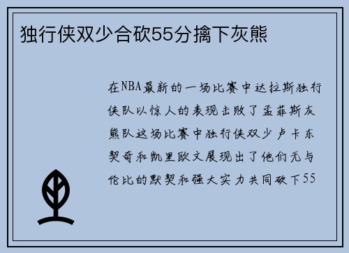 独行侠双少合砍55分擒下灰熊